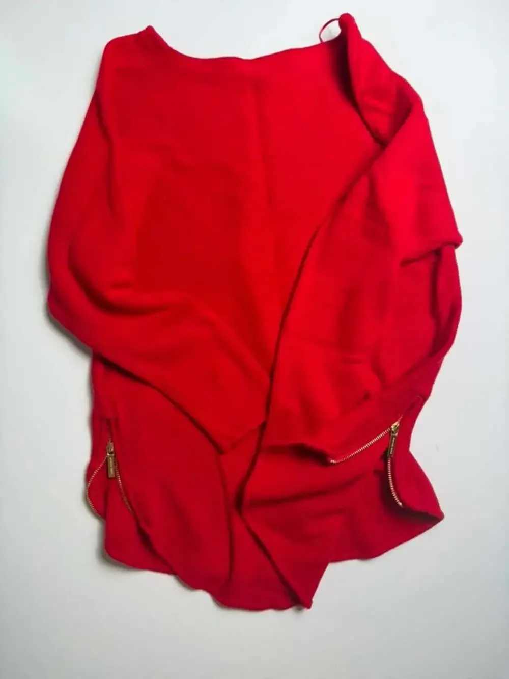 Michael Kors Red Side Gold Zip Sweater Knit Long Sleeve Top Size L Sweater